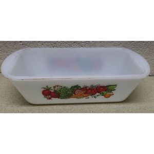 Glasbake J522 Loaf Baking Dishe Vegetable Pattern Milk Glass 1 and a half quarts